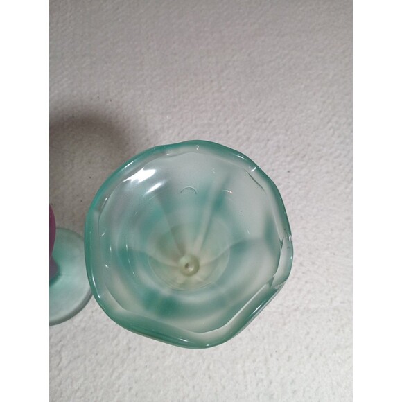 Set of 2 Frosted Sundae Glasses Green & Pink Ice Cream Dessert Cups Retro - Picture 12 of 15